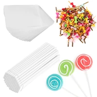 300pc cake lollipop stick set for making lollipop cake candies chocolate 100pc clear bags 100pc treat sticks 100pc gold bow ties
