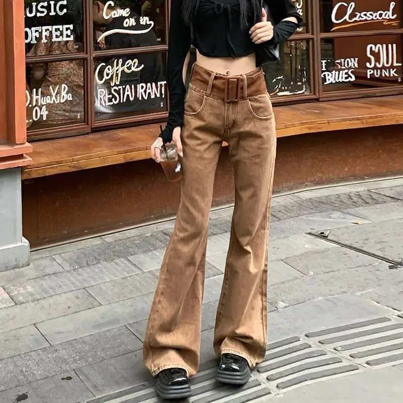 

American Retro High Street Jeans Women's Autumn Vibe Hang Loose High Waist Wide Leg Trousers Floor Length Trousers