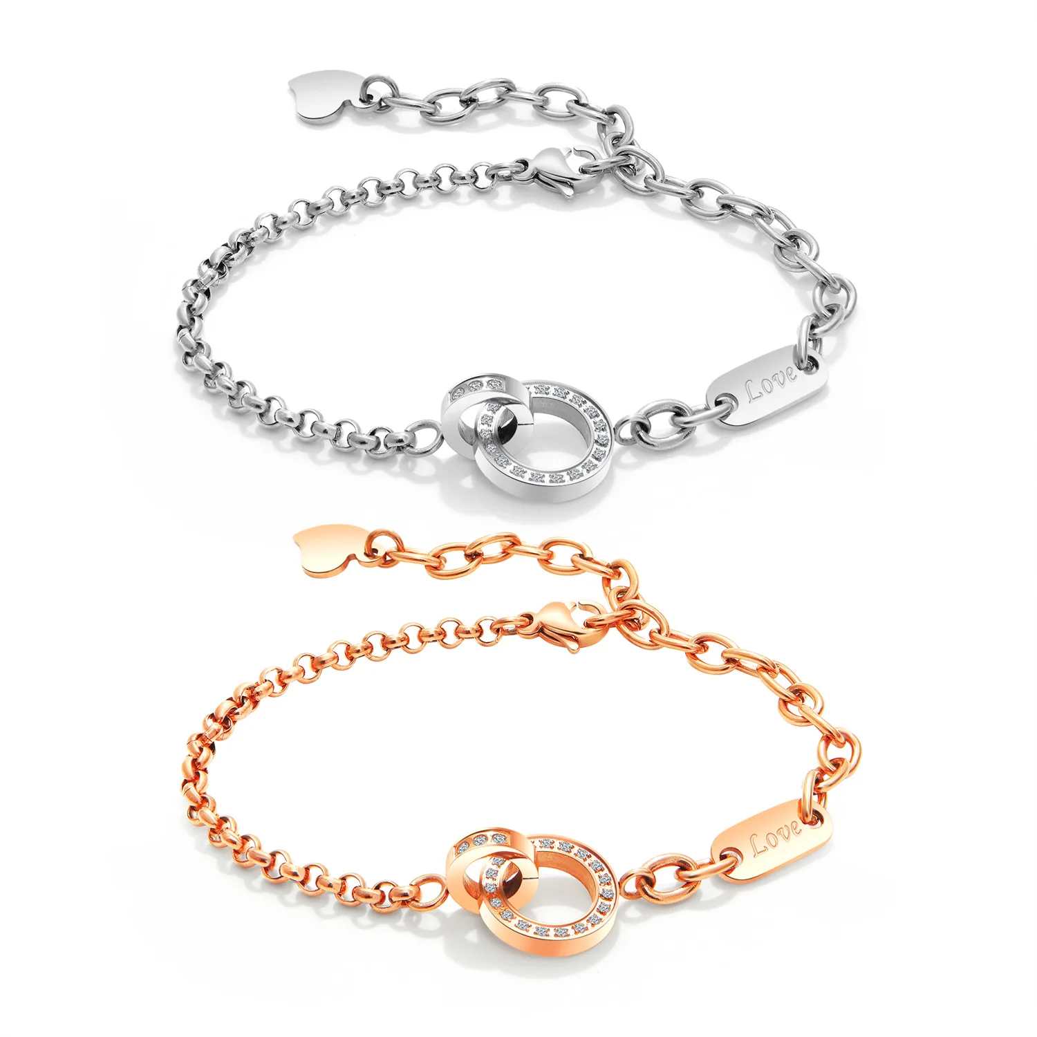 

Titanium Steel Rose Gold Plated Double Interlocking Diamond Bracelet