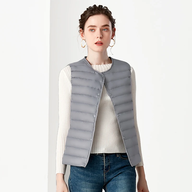 Winter 2022 New Round Neck Lightweight Down Vest Women's Korean V Neck Short Vest Large Cuff Coat puffer canadian jacket women