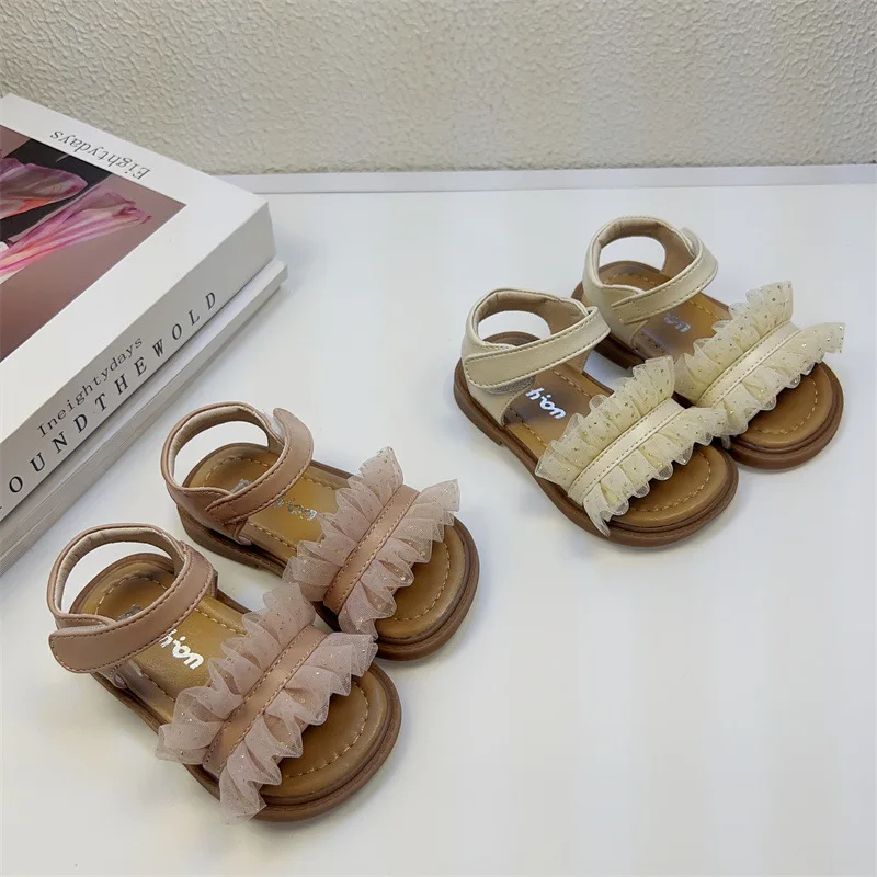 

Летняя Новинка; Кружевная обувь принцессы для девочек; Мягкая пляжная обувь с открытым носком для девочек; Модные детские сандалии; Тапочки для принцессы