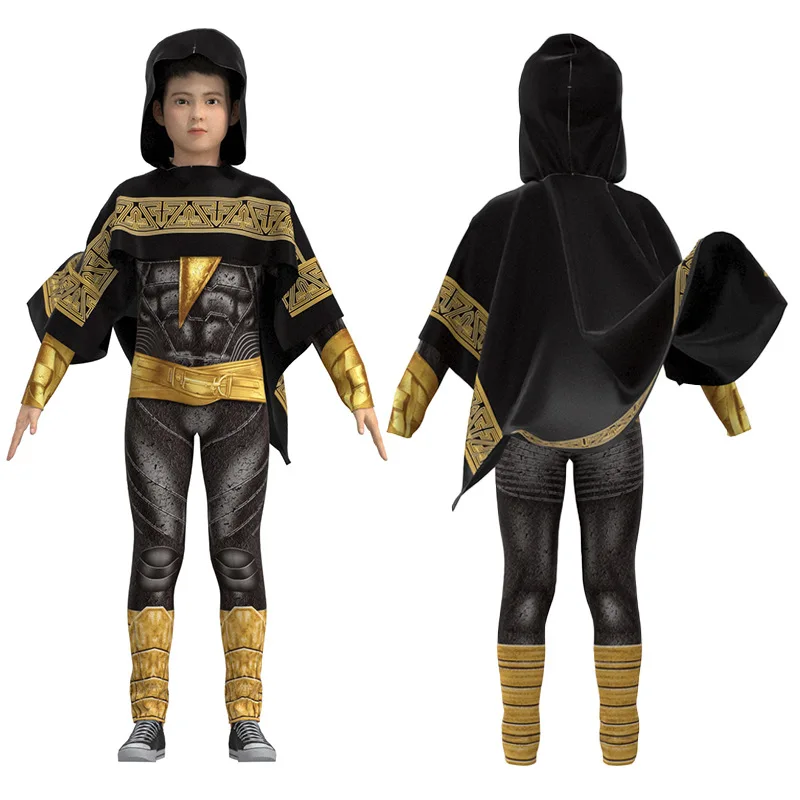 

2023 New DC Superhero Movie Black Adam Cosplay Costume Teth-Adam Jumpsuit Black Bodysuit with Cloak Halloween Stage Clothes Mens