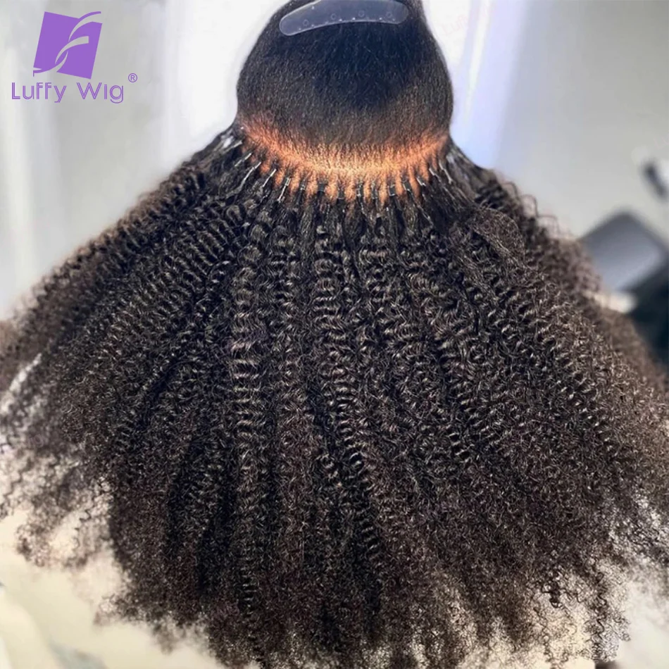 Afro Kinky Curly Human Hair 4B 4C I Tips Microlinks Brazilian Virgin Hair Extensions Hair Bulk Knots Black Color For Women