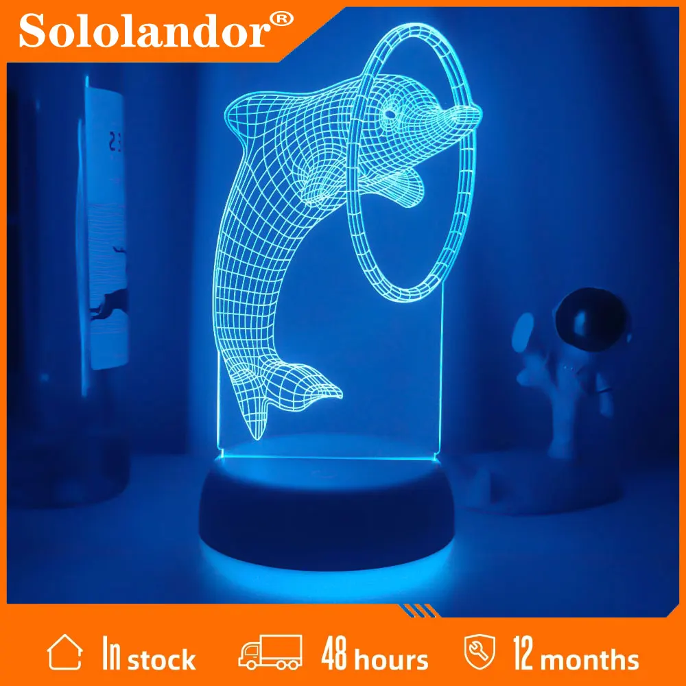 

3D Novelty LED Illusion Visual Children Night Light dolphin Lamp 7 Color USB Desk Decor Bedroom Room Lamp for Kids Baby Gift