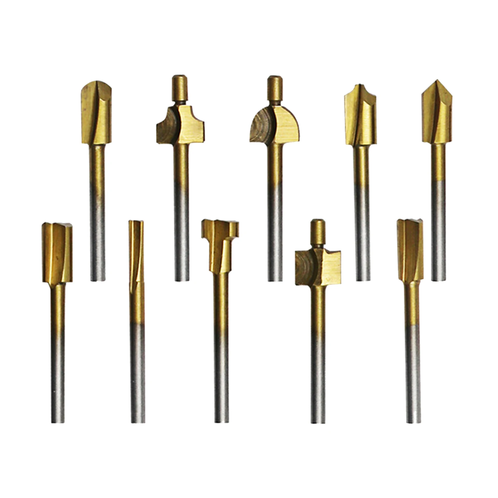 

10pcs HSS Rotary Milling Cutter 3mm Shank Titanium Coated Woodworking Router Repair Carpenter Drill Bit Woodworking Tools
