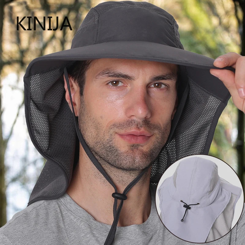 Sombrero de ala ancha para hombre y mujer, visera de protección para el cuello, sombrero de pescador de Safari