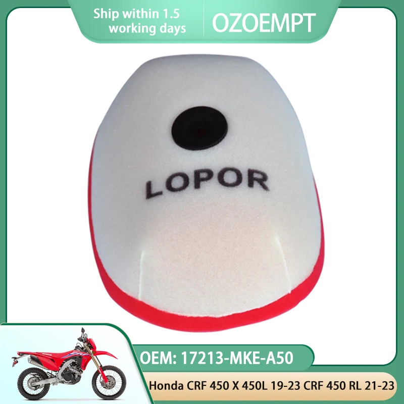

OZOEMPT DUAL-LAYER FOAM Motorcycle Air Filter Apply to Honda CRF 450 X 450L 19-23 CRF 450 RL 21-23 OEM: 17213-MKE-A50