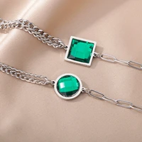 trendy square round green acrylic square anklet for women sliver color punk stainelss steel chain anklet bracelet foot jewelry