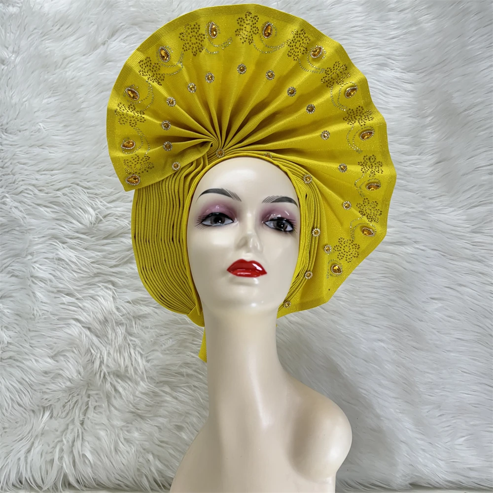 Головной убор Геле с нигерийской аппликацией Aso Oke уже сделано Auto Gele головной Ebi