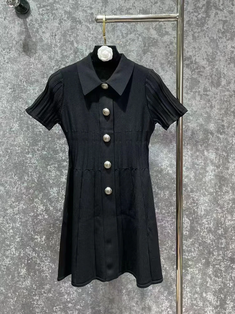 Вязаное платье трапециевидной формы из ледяного шелка с воротником-поло