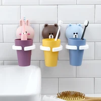 cartoon animal toothbrush holder punch free bathroom wall mounted mouthwash cup comb toothpaste tube suspension storage rack