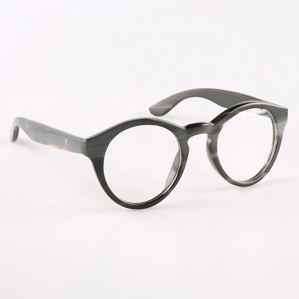 

Retro Round Vintage Stripes Myopia Reading Eyeglass Frames Men Women Buffalo Horn Handmade Prescription Glasses Optical Eyewear