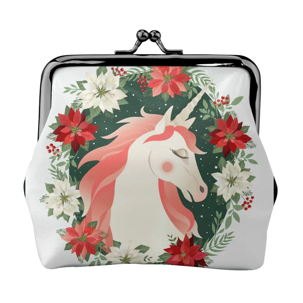 

Small Wallet Women Mini Printing Coin Purses Hasp Cash Card Handbags Clutch Money Change Bag Unicorn With Floral Wreath