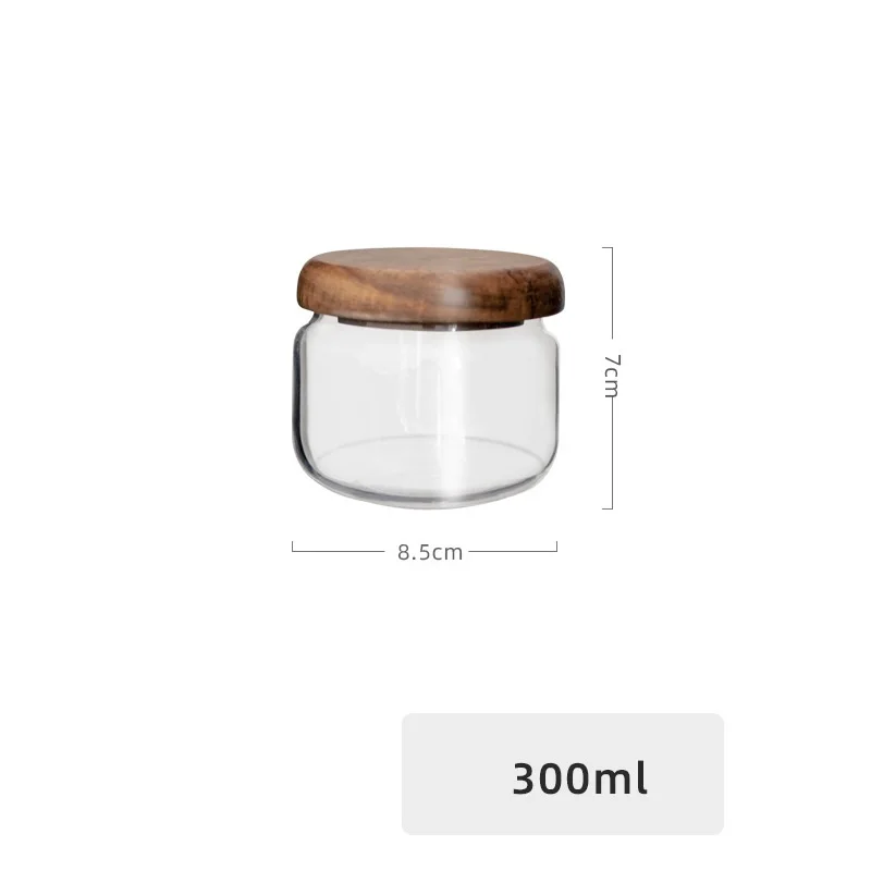 Cute 300ml 10oz Acacia Wood Lid Clear Storage Glass Jars Dry Food Snacks Candy Suger Spice Jar 1 Piece images - 6