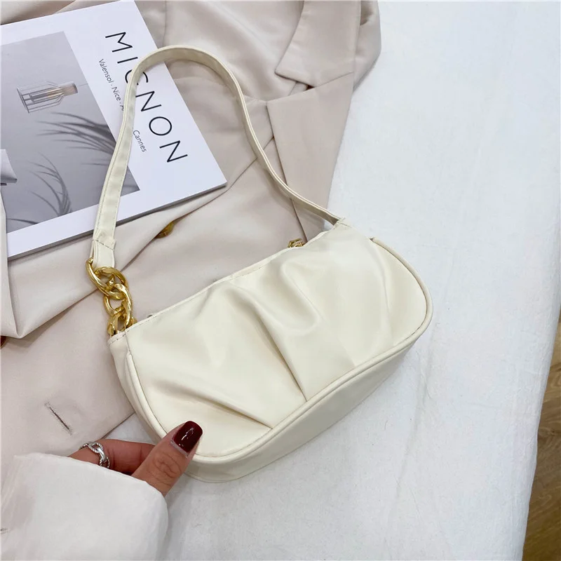 

Женская сумка в стиле ретро, плиссированная плотная однотонная сумка на плечо с цепочкой, Повседневная Дамская маленькая сумочка, кошелек, женская сумка