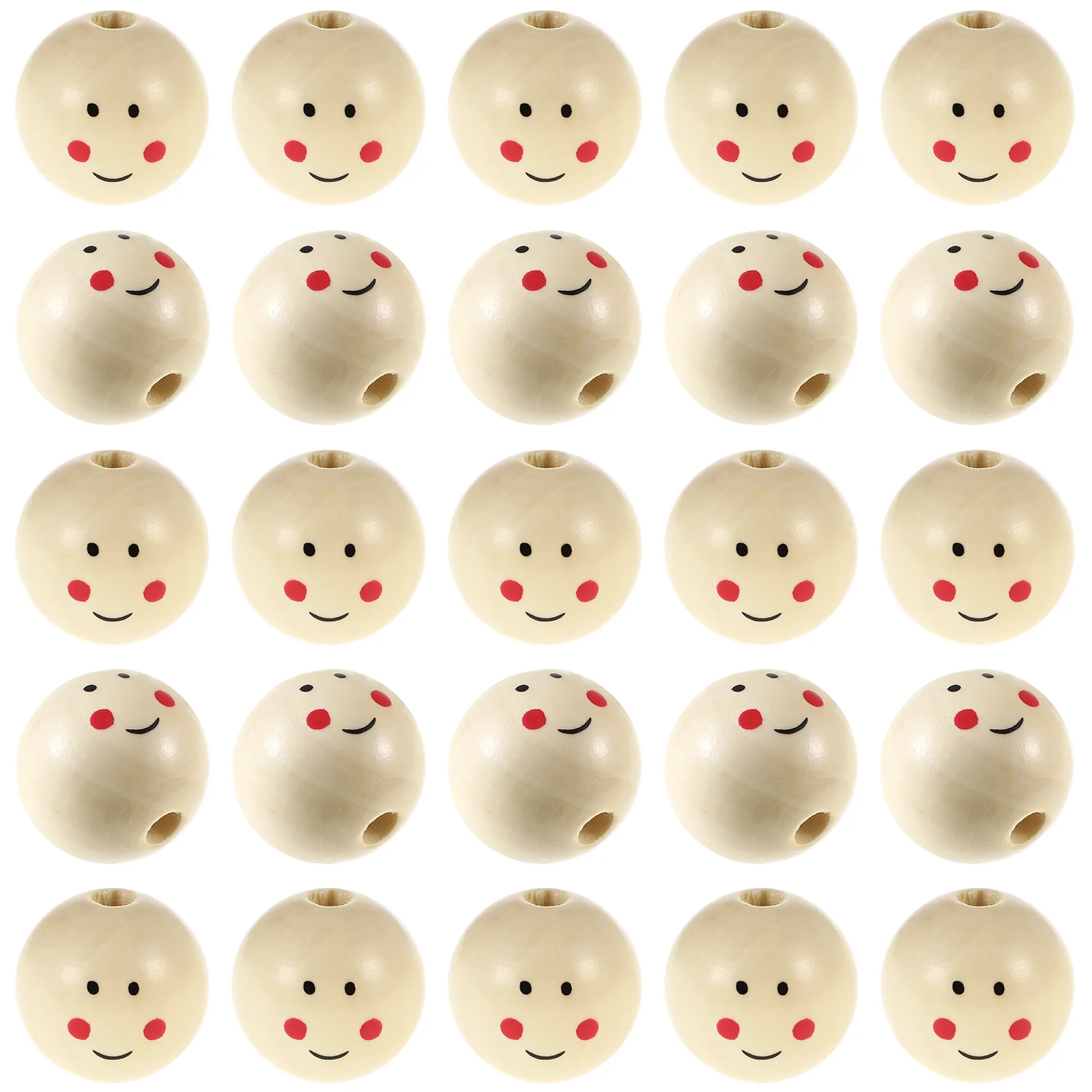 

20 Pcs Wood Beads Crafts Holes Loose Wooden Natural Decors Bamboo Smile Child Bulk