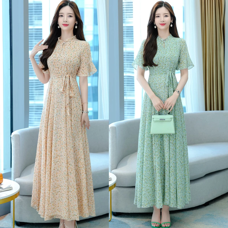 

Женское летнее платье COIGARSAM, новинка 2022, Платья с цветочным принтом зеленого и оранжевого цветов, Прямая поставка