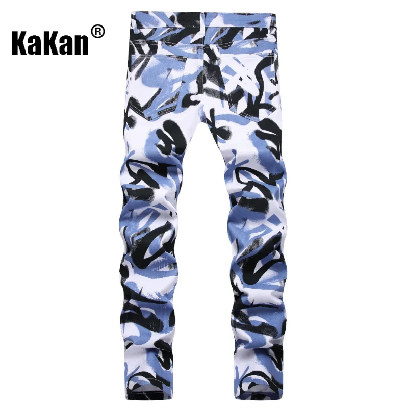 Kakan - New Printed  Personalized Jeans for Men's Wear, Alternative Trend Versatile Elastic Small Foot Long Jeans 19-8837