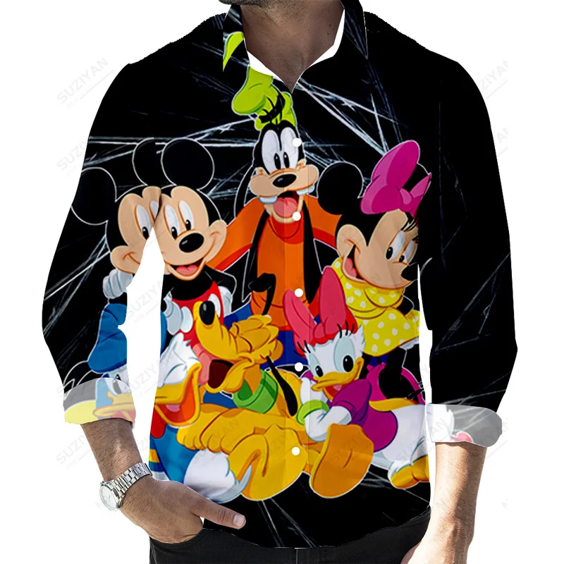 

Disney Mickey Minnie French Cuff Hawaiian Fashionable Printed Floral Image Online Hot Sale Turn-Down Men'S Clothes Shirt