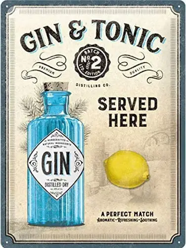 

Gin and Tonic Metal Sign Home Party Bar Retro Vintage SignsTin Sign