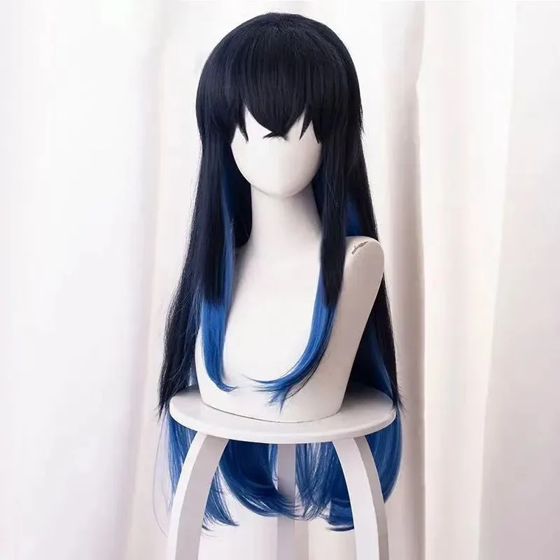 Фото Hashibira Inosuke Sex Reversal Ombre Синий Синтетический Длинный Прямой Аниме Coser Милый Парик Для Девочек Ежедневные Вечеринки; 3'c, 5.y; 8'v, №1