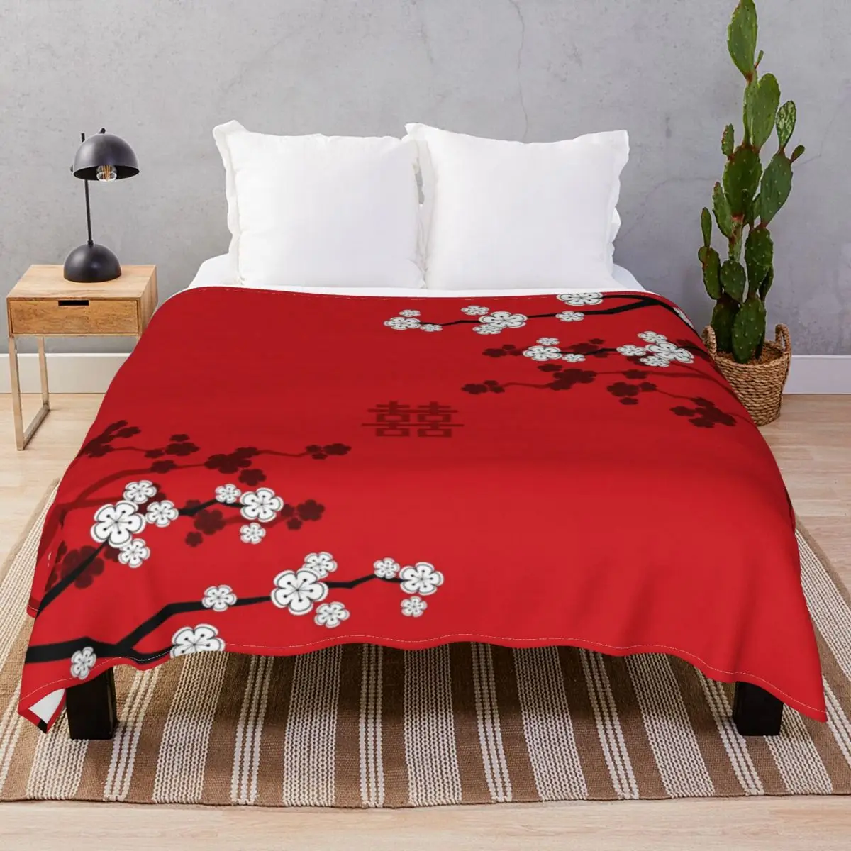 White Oriental Cherry Blossoms Blanket Flannel Decoration Lightweight Unisex Throw Blankets for Bedding Sofa Travel Cinema