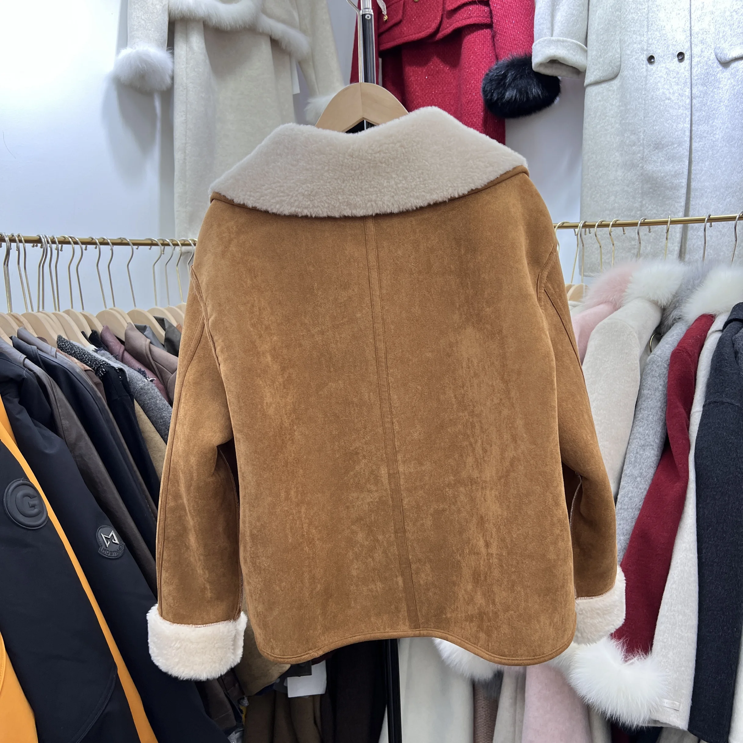 Lapel Double-sided Wear Lamb Wool Outerwear Women Winter Loose Thick Short Suede Fur Fashion