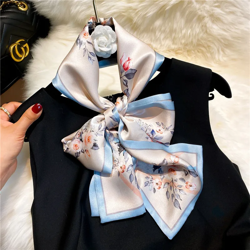 Шелковая повязка на голову и шарф для женщин из 100% натурального шелка, роскошный аксессуар для волос, сумка на руку, браслет, шейный платок, тонкая лента, атласные шарфы с принтом и головной платок.