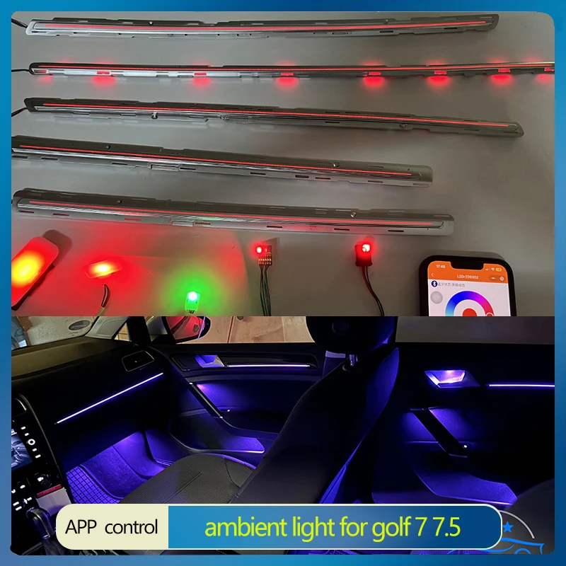 

10/30 цветов Φ окружающей среды для Volkswagen Golf 7 GOLF 7,5 MK7 2014-2022 Автомобильная внутренняя RGB декоративная атмосферная лампа, установка, деталь