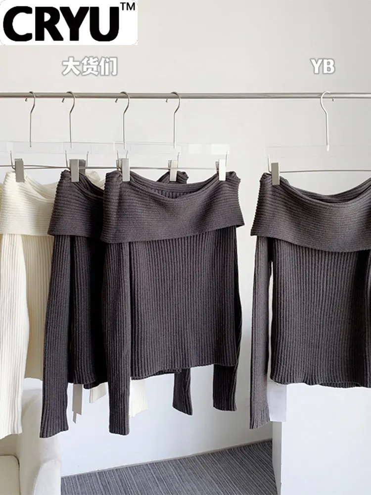 

Women Autumn Winter Slash Neck Off Shoulder Sexy Knitwear Long Sleeve Slim Design Knitted Tops Solid Color Simplicity Clothes