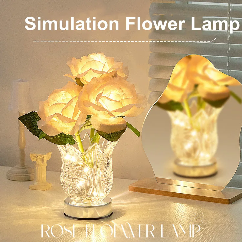 

СВЕТОДИОДНЫЙ ночник в виде Розы, перезаряжаемый цветочный горшок с сенсорным затемнением, букет, настольная лампа на день рождения, День матери, подарок, домашний декор