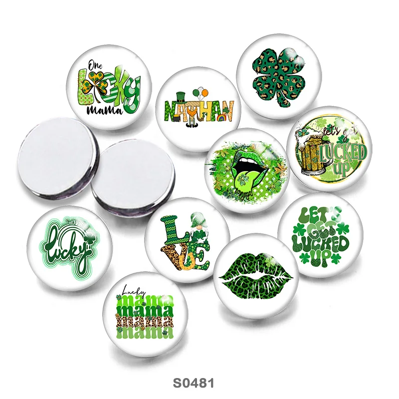 

Green LUCKY Clover Mix 12mm//18mm/20mm/25mm Round photo glass cabochon demo flat back Making findings S0481