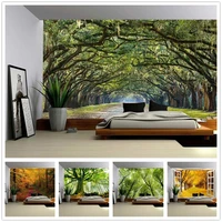 virgin forest tapestry green tree in misty landscape wall hanging cloth nature scenery home aesthetic art decoration for bedroom