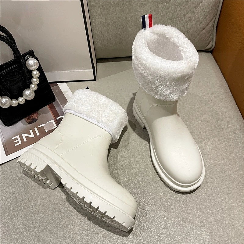 2023 Women Slip-on Rubber Rain Boots Waterproof Water Shoes Female Rain Shoes Mid-calf Boots