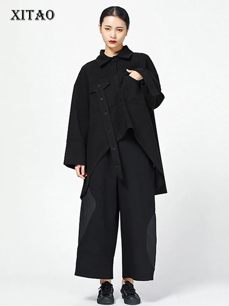 

[XITAO] Cardigan Women 2018 Winter Fashion Turn-down Collar Full Sleeve Long Shirt Female Solid Color Button Blouse LJT4622