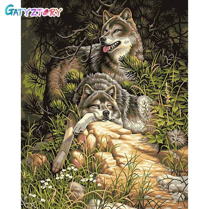 

GATYZTORY Painting By Number Wolf Drawing On Canvas Hand Painted Paintings Animal DIY Pictures By Numbers Kits Home Decor