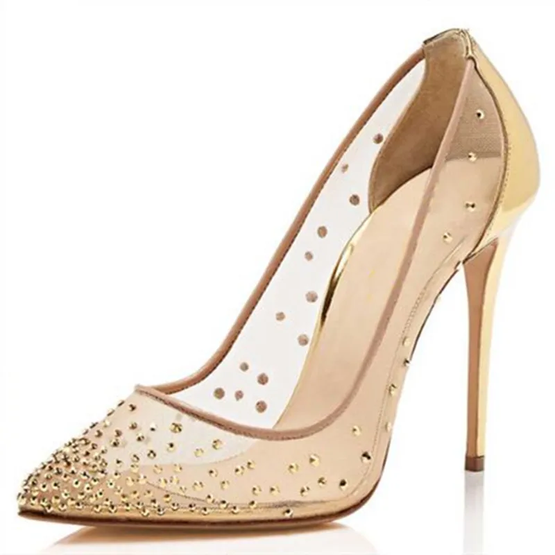 

SHOFOO shoes Fashionable high-heeled women's shoes. Summer women's shoes. Mesh cloth. Pointed toe pumps. About 11cm high heels.