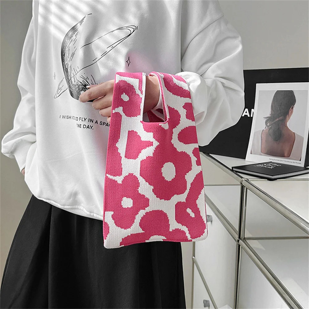 Women New Flower Knitted Handbag Fashion Handmade Shoulder Bag Lady Leisure Tote Bag Japanese Student Reusable Shopping Bags