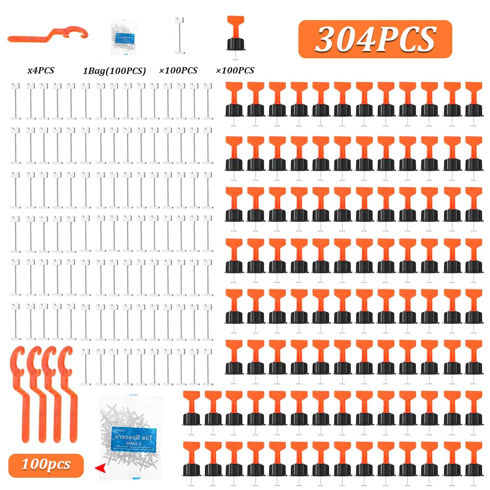 

304 Pieces / Set Horizontal Wedge Tile Gasket Leveling System Reusable Locator Gasket Flat Ceramic Floor Wall Construction Tools