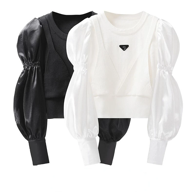 

Pure Lust Fake Two Short Knitwear for Women's Spring and Autumn 2022 New Early Spring Design Feels Small and Foreign