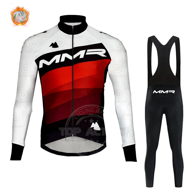 

MMR New Winter Cycling Set MMR Thermal Fleece Long Sleeve Cycling Clothing Mountain Bike Riding Sport Men Cycling Bib Pants Set