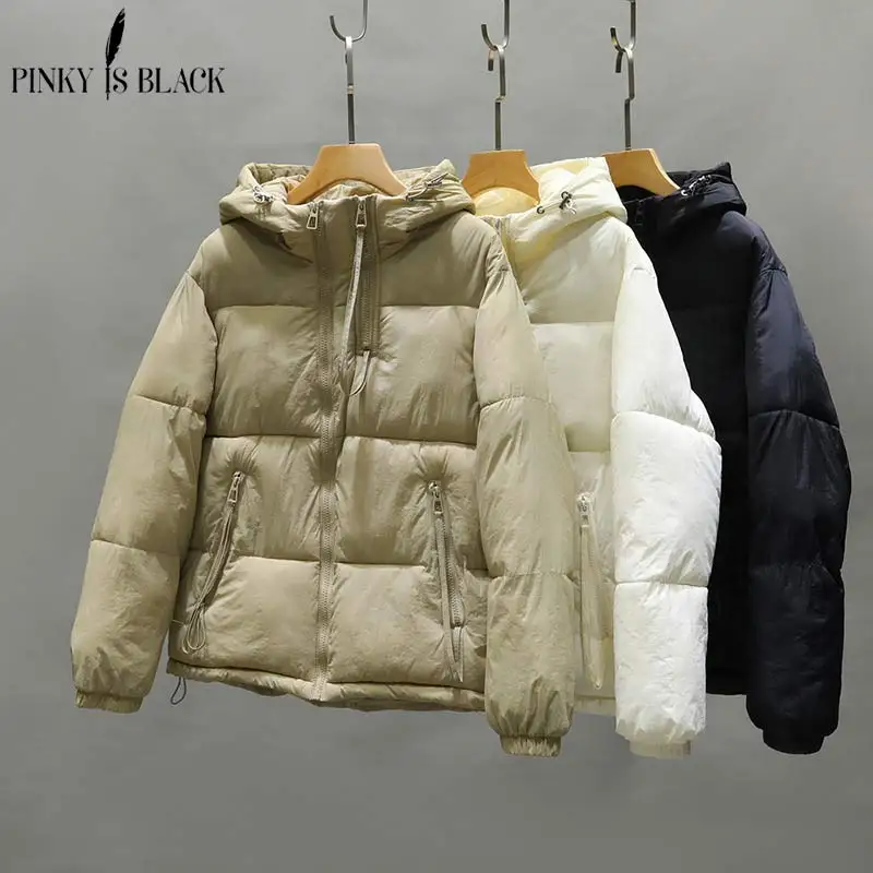 PinkyIsBlack 2023 New Short Cotton Padded Jacket Women Winter Matte Snow Parkas Hooded Thickened Puffer Jacket Women Winter Coat