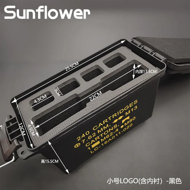 

Black Plastic Tactical Tool Case Solid Lightweight High Strength Military Storage Ammo Box Bullet Case Ammo Can Accessory Crate