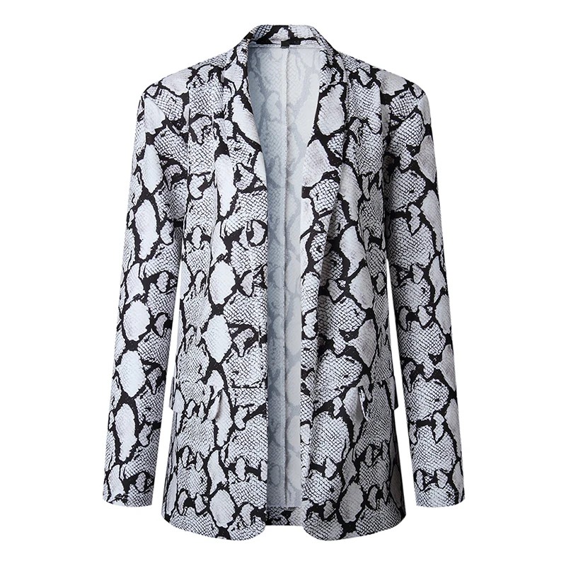 

Snake Print Buttonless Blazers Women Sexy Leopard Long Sleeve Suits 2021 Spring Autumn New Chic Elegant Office Work Blazer Slim