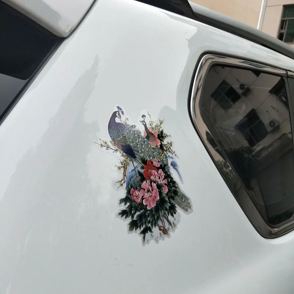 Фото Модная автомобильная наклейка, самые крутые наклейки с цветком павлина, пиона, ПВХ, украшения для бампера, аксессуары, водонепроницаемая наклейка для мотоцикла 18*13 см №3