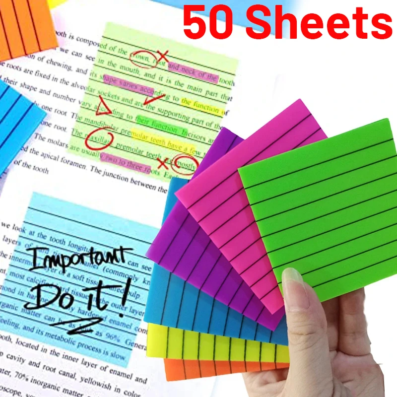 

50 Sheets Lined Transparent Posted It Sticky Note Pads Notepads Journal School Stationery Office Supplies PET Tabs Memo Pad