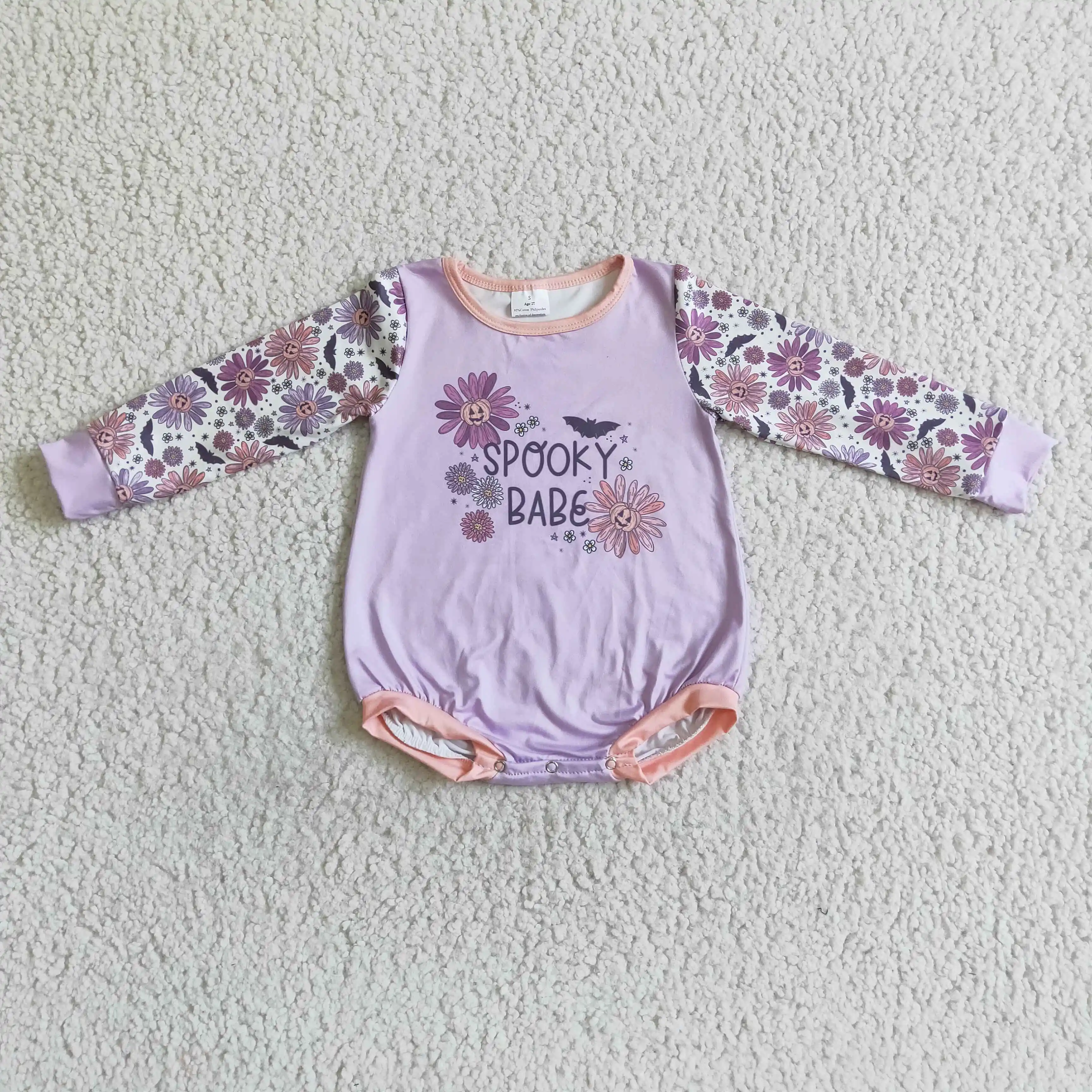 

LR0075 baby girl purple flowers pattern long sleeve romper