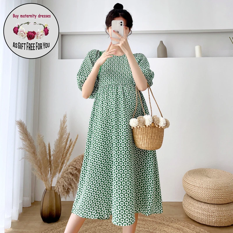 

Women Summer Flower Print Pregnant Dress Loose Half Sleeve Sundress Maternity Dresses