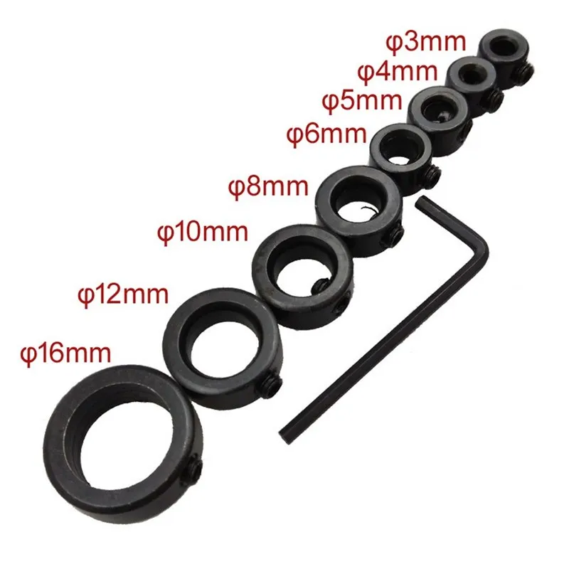 

9Pcs Bit Positioner Free Small Wrench Drill Depth Stop Ring Woodworking Drill Bit Limiter 3-16mm Woodworking Tools