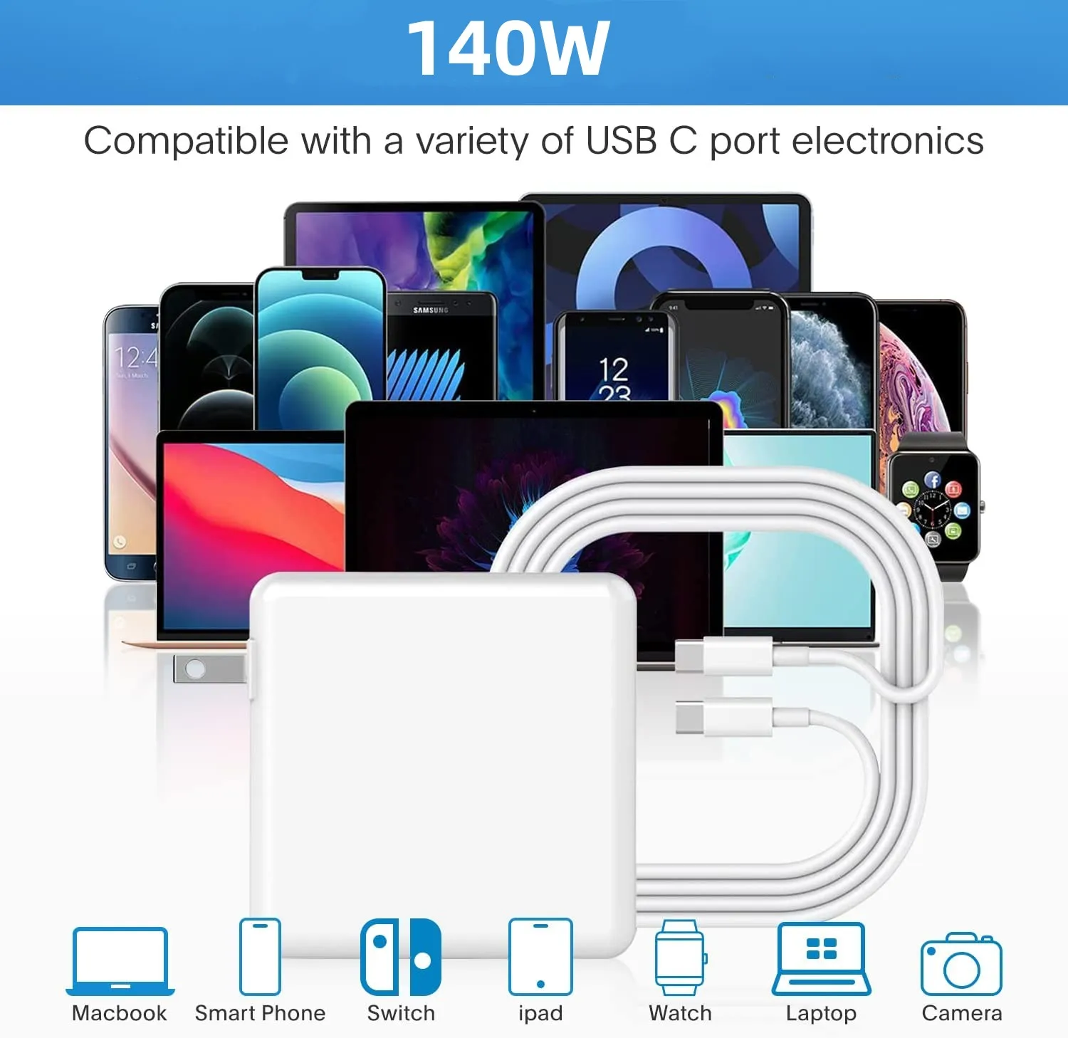 

For Mac Book Pro 16/15/14/13 Inch Charger 140W - USB C Charger Power Adapter For iPad Pro 2021/2020/2019/2018 with 2M Data Cable